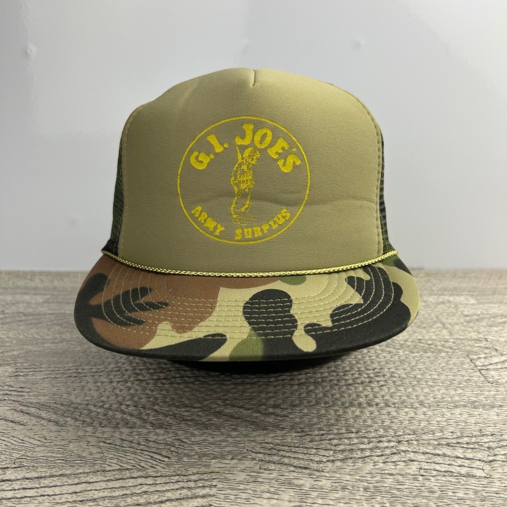Vintage 80s GI Joes Army Surplus Trucker Hat Cap Snap Back Adjustable Camo Adult